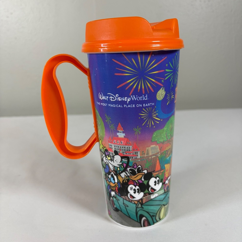 Walt Disney World Refillable Mug Mickey Mouse Parks‎ Travel Tumbler Orange Lid